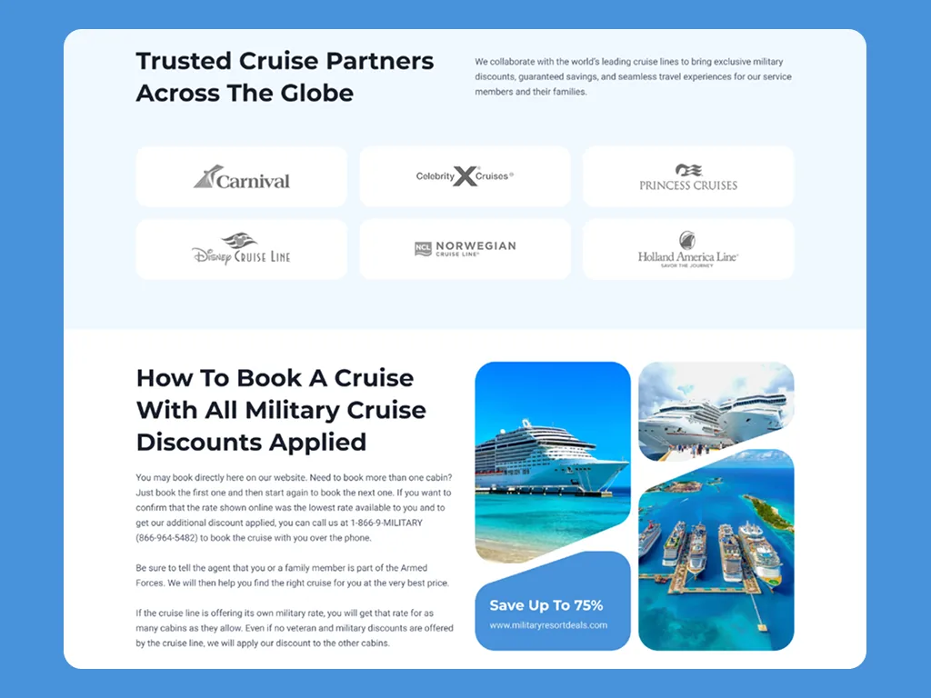 Cruise line partners and the military discount booking guide