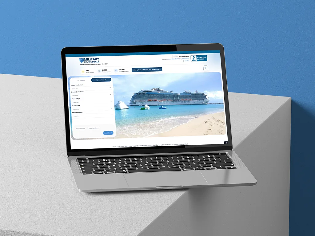 Military Cruise Deals search experience on a laptop