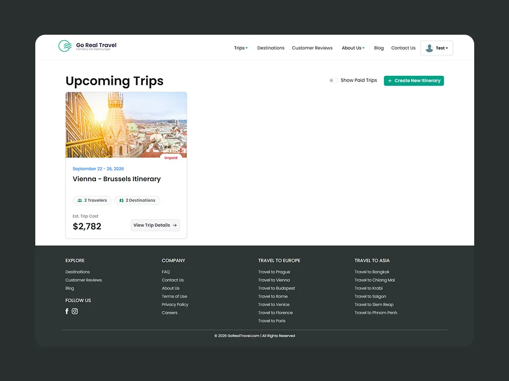 Go Real Travel upcoming trips with trip cost and details