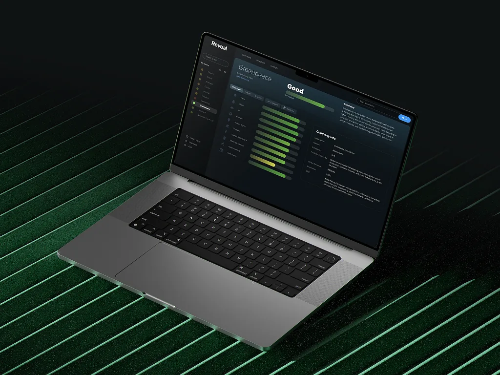 Reveal sustainability scorecard on a laptop
