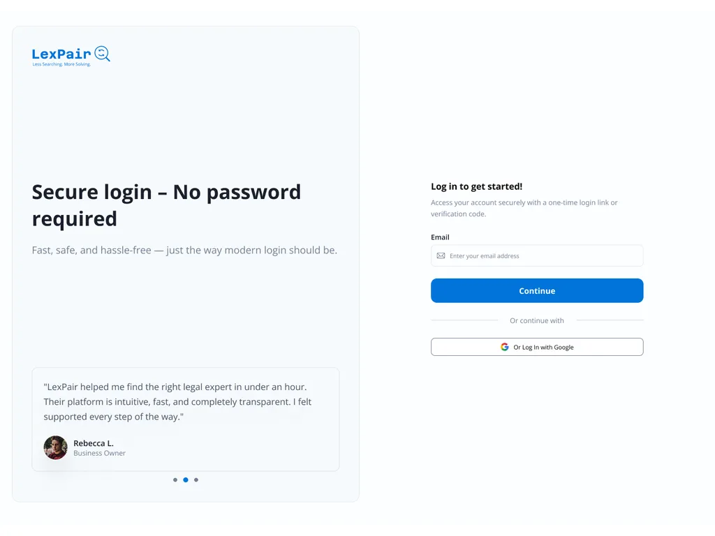 Lexpair attorney sign-in screen