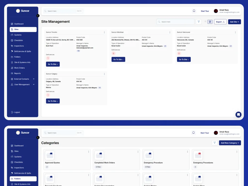 TankAware site management and document folder structure