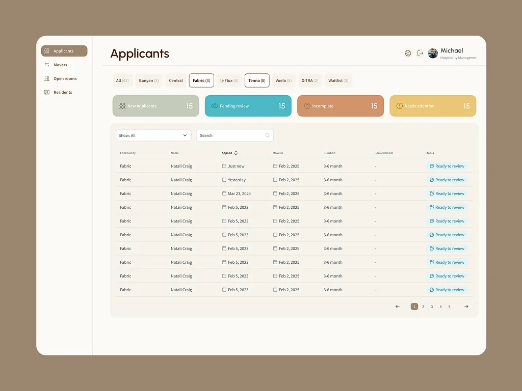 TomoDomo applicant pipeline with review and attention queues