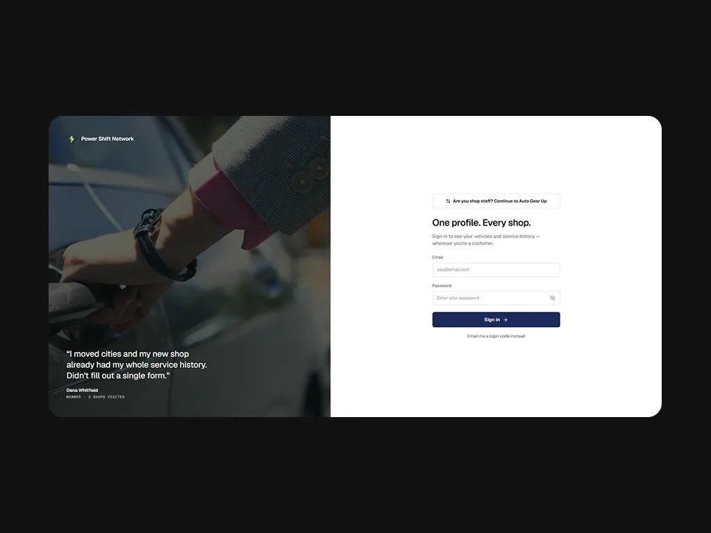 Customer profile sign-in that carries service history between shops